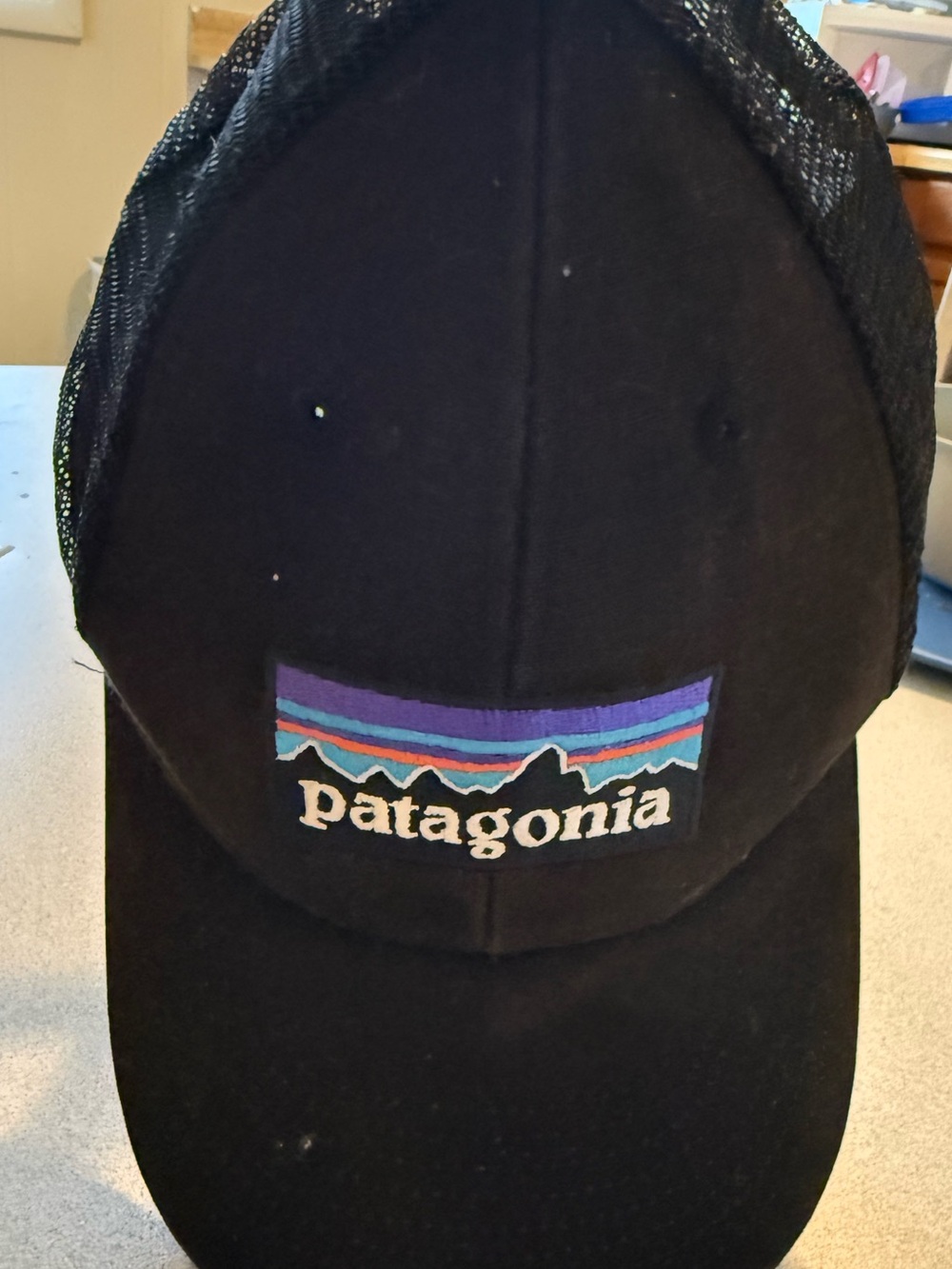 Patagonia Black Mesh Trucker Cap with Multicolor Logo